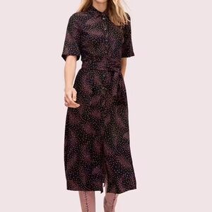 NWOT Kate Spade Meadow Smocked Back Shirtdress. Black. Orange, pink floral. 2.